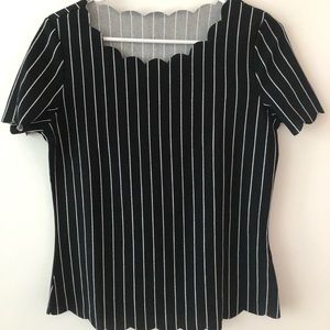 scalloped black and white striped blouse
